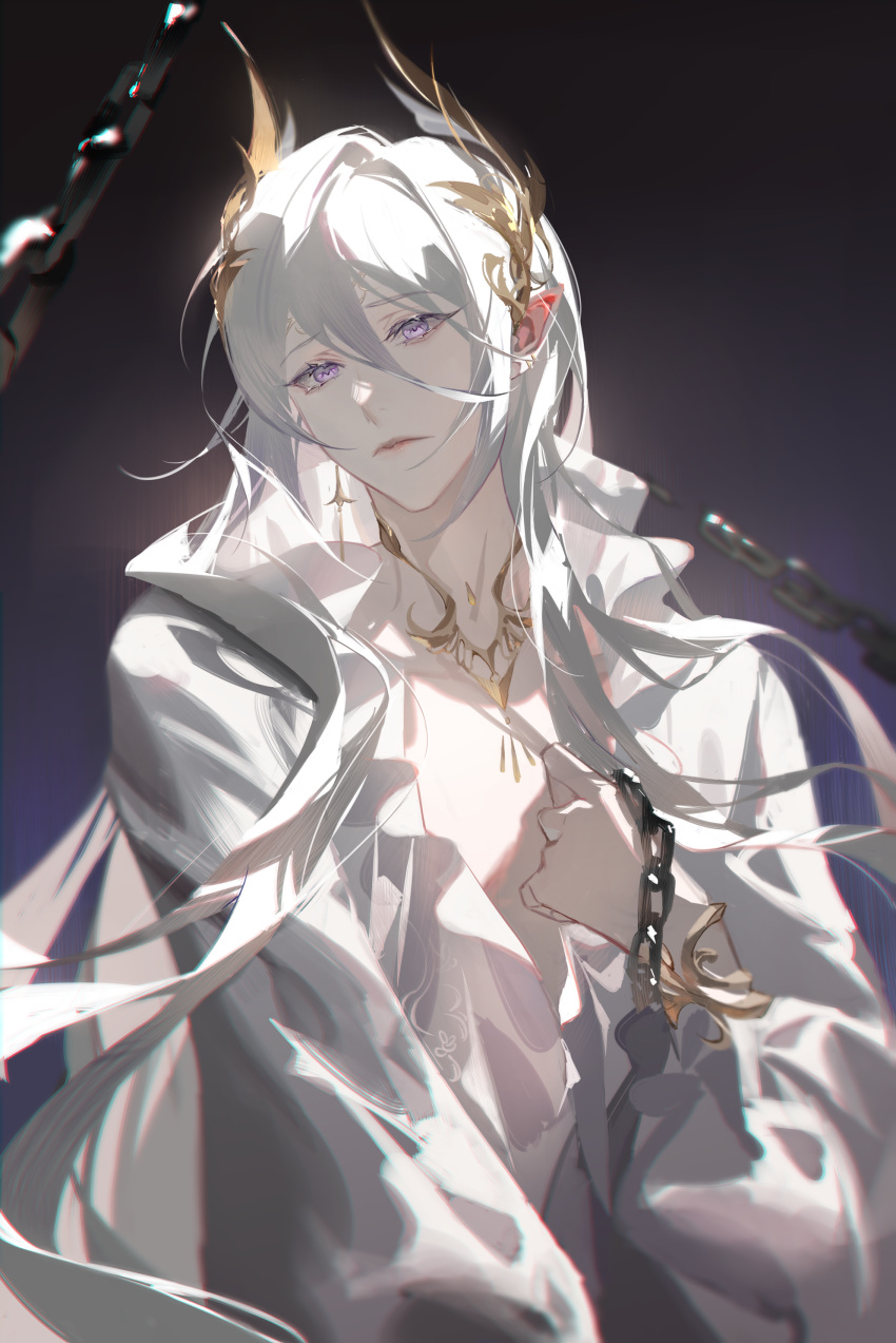 1boy, absurdres, black_background, cael_anselm, cael_anselm_(midnight_epilogue), chain, chinese_commentary, closed_mouth