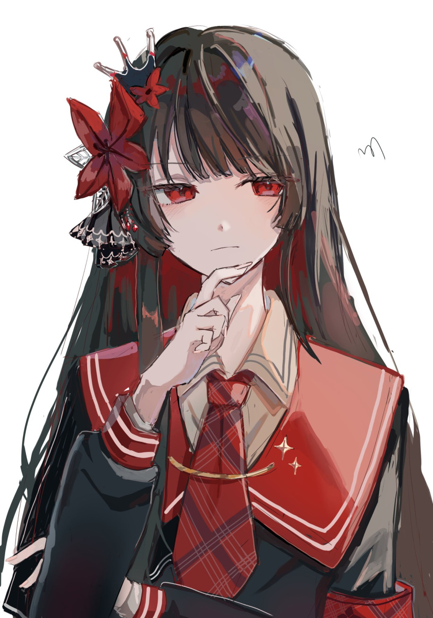 1girl, armband, black_hair, black_shirt, blunt_bangs, closed_mouth, collared_shirt, commentary_request