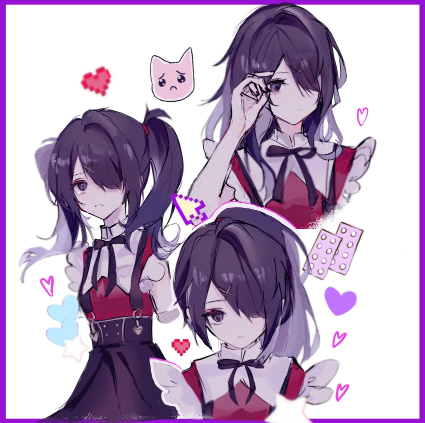 1girl, alternate_hairstyle, ame-chan_(needy_girl_overdose), animal, bare_shoulders, black_eyes, black_hair, black_nails