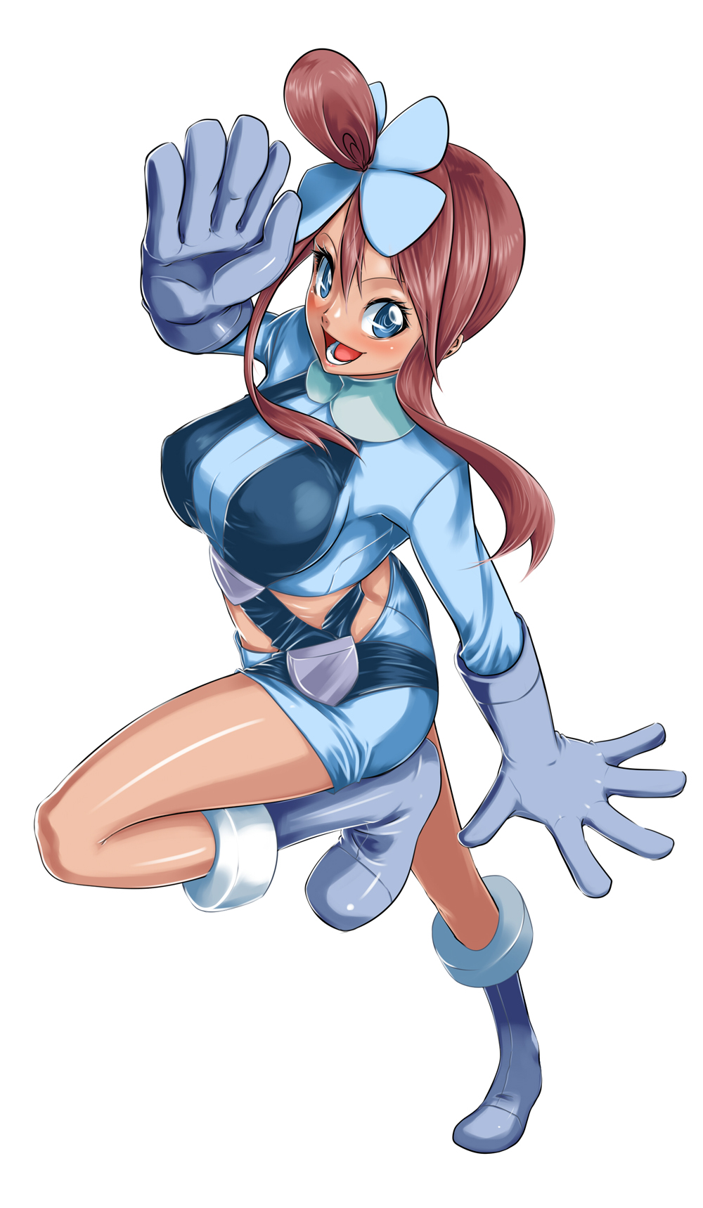 boots, breasts, classictime, fuuro_(pokemon), gloves, hair_ornament, highres, midriff
