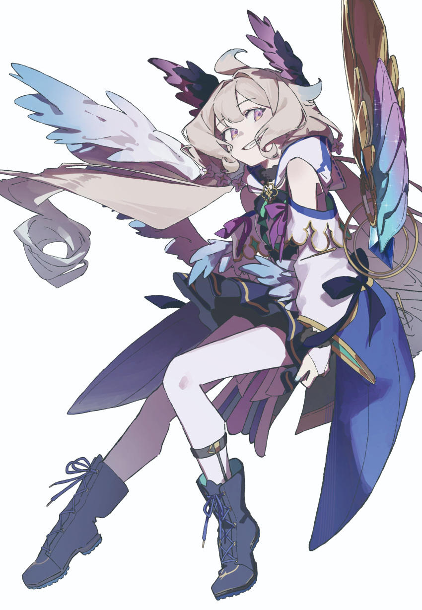 1girl, absurdres, ahoge, aqua_nails, bienbien010, bird_tail, bridal_gauntlets, commentary