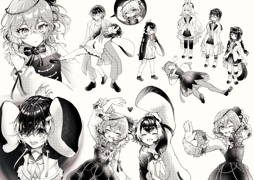 1boy, 5girls, :d, :o, ;d, ange_katrina, animal_ears, blush
