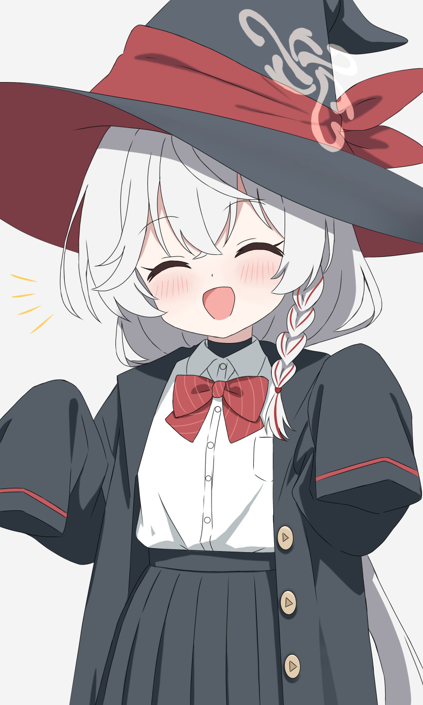 1girl, :d, ^_^, absurdres, aged_down, black_coat, black_shirt, black_skirt