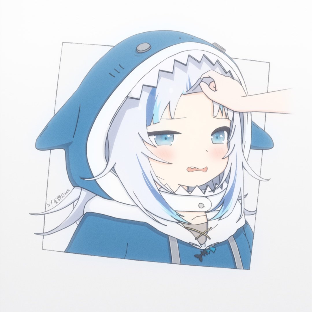 1girl, animal, gawr_gura, gawr_gura_(1st_costume), hololive, hololive_english, hood, hoodie