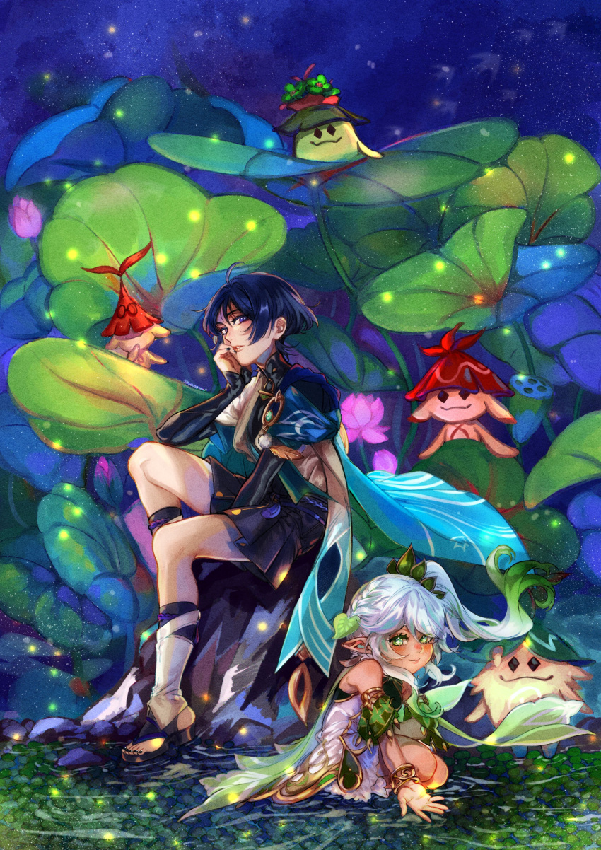 1boy, 1girl, absurdres, ahoge, alternate_skin_color, androgynous, animal_print, aqua_gemstone