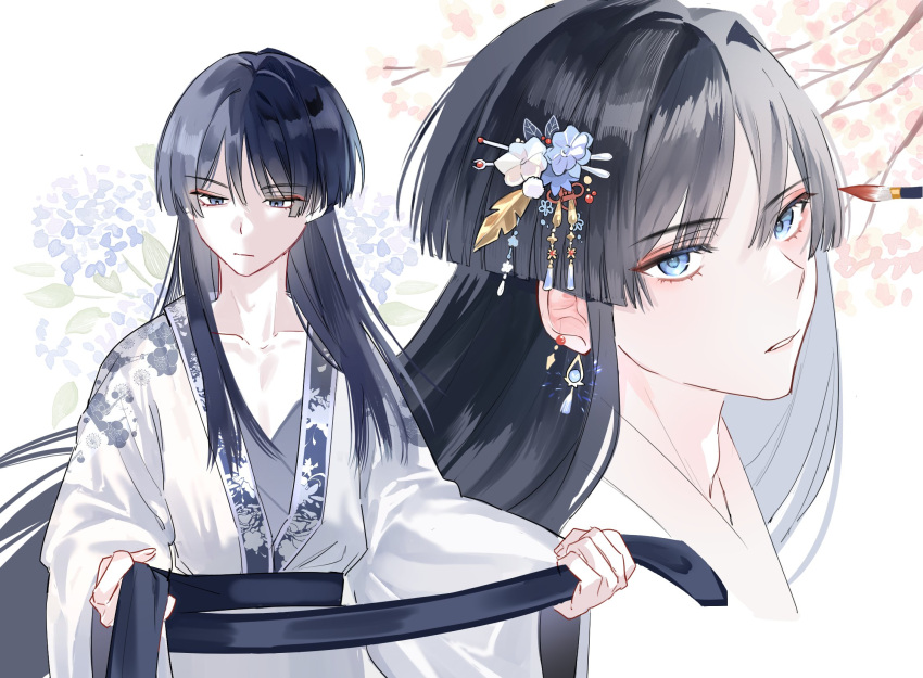 1boy, adam's_apple, alternate_costume, alternate_hair_length, alternate_hairstyle, anemo_symbol_(genshin_impact), arms_at_sides, bishounen