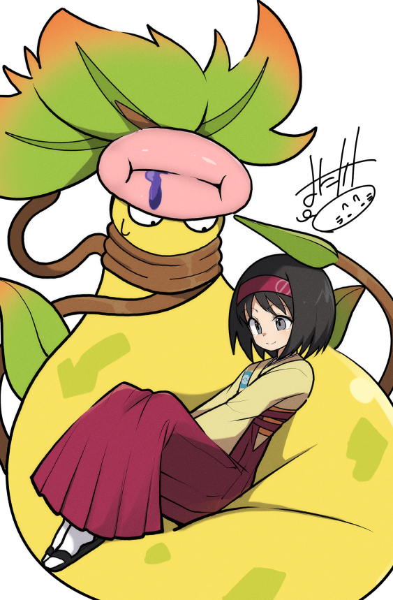 1girl, acid, black_hair, breasts, closed_mouth, colored_skin, erika_(pokemon), grey_eyes