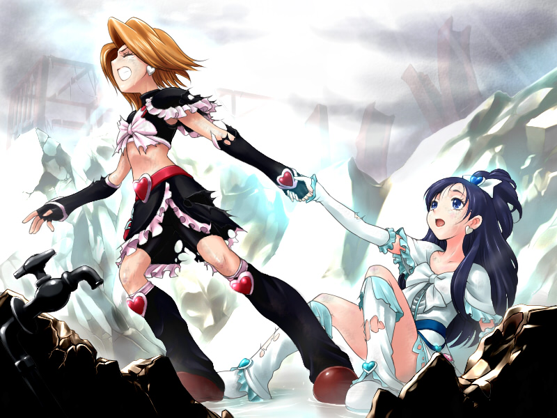 cure_black, cure_white, futari_wa_precure, magical_girl, misumi_nagisa, multiple_girls, precure, suzume_(pixiv2138484)