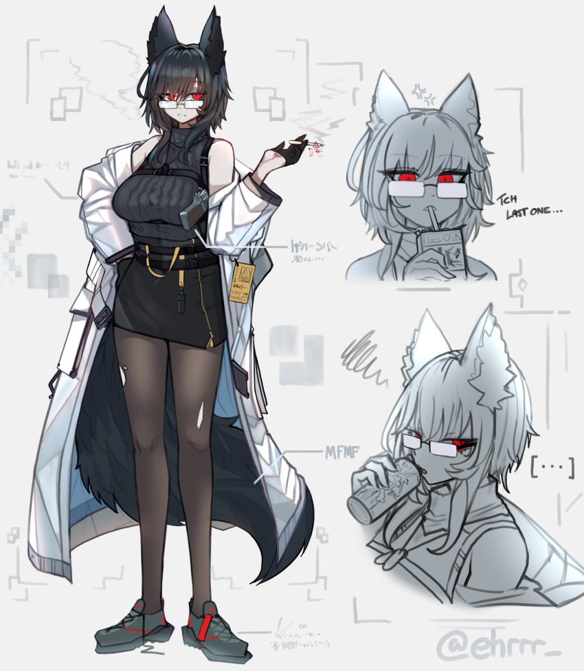 1girl, animal_ears, cigarette, dog_tags, ehrrr, flash_drive, fox_ears, fox_girl