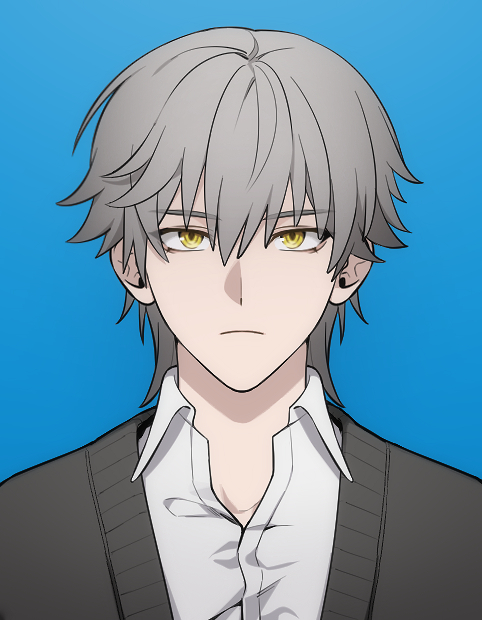 1boy, alternate_costume, black_sweater, blue_background, caelus_(honkai:_star_rail), closed_mouth, collared_shirt, fingernails