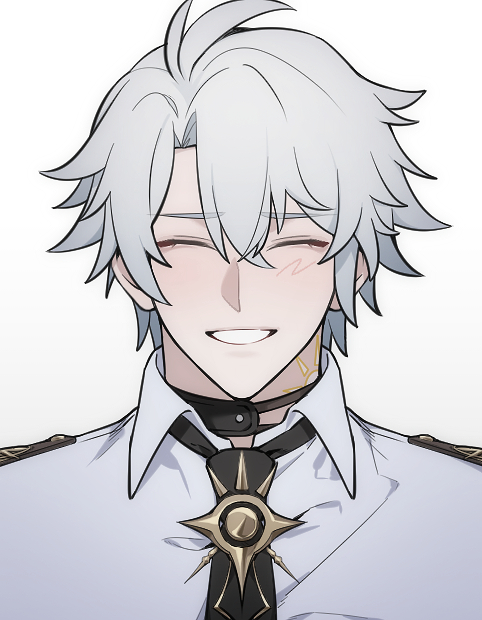 1boy, alternate_costume, antenna_hair, black_choker, black_necktie, choker, collared_shirt, crossed_bangs