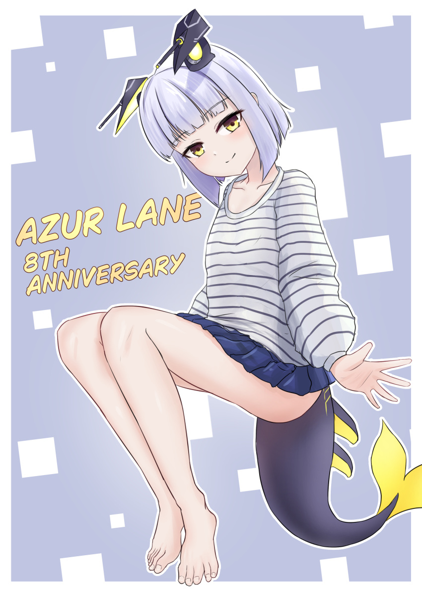 1girl, absurdres, anniversary, azur_lane, bare_legs, blue_skirt, blush, breasts