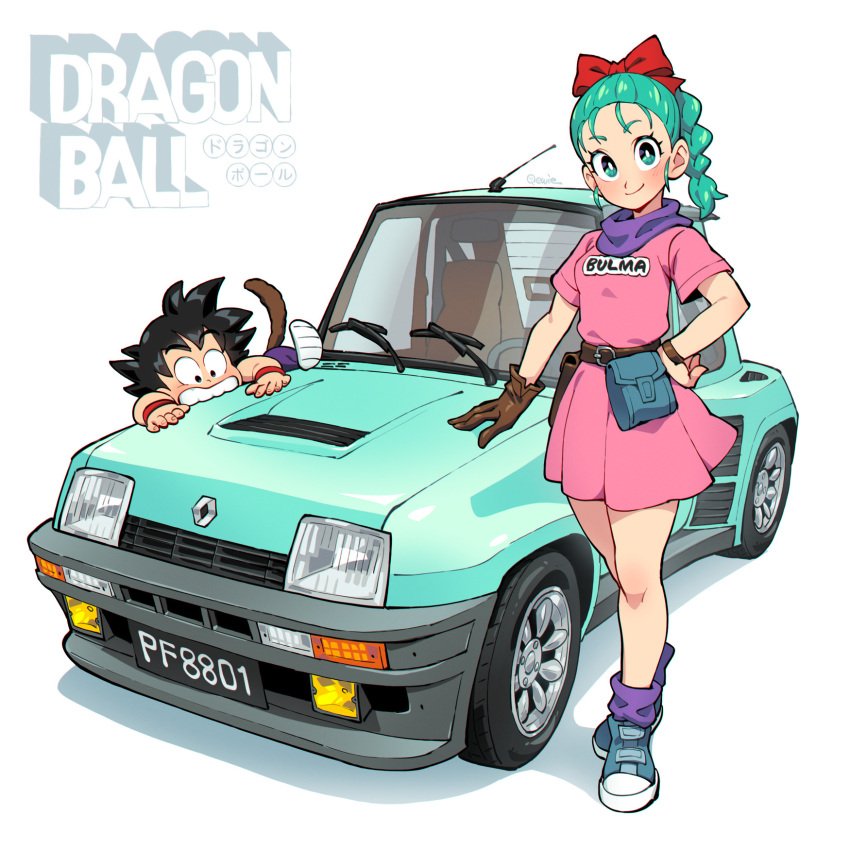 1boy, 1girl, 333_(dqqqdle), aqua_car, belt, black_hair, braid, brown_belt
