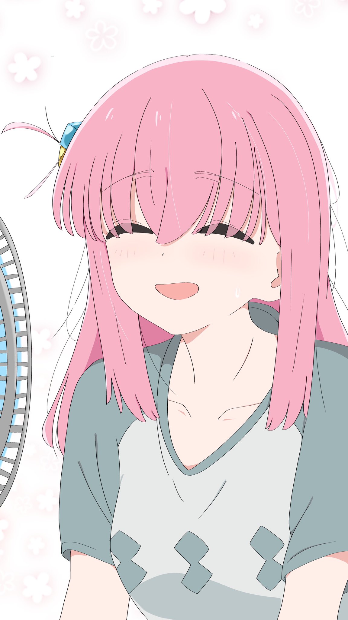 1girl, awaco_ruku, blush, bocchi_the_rock!, breasts, closed_eyes, cube_hair_ornament, dot_nose