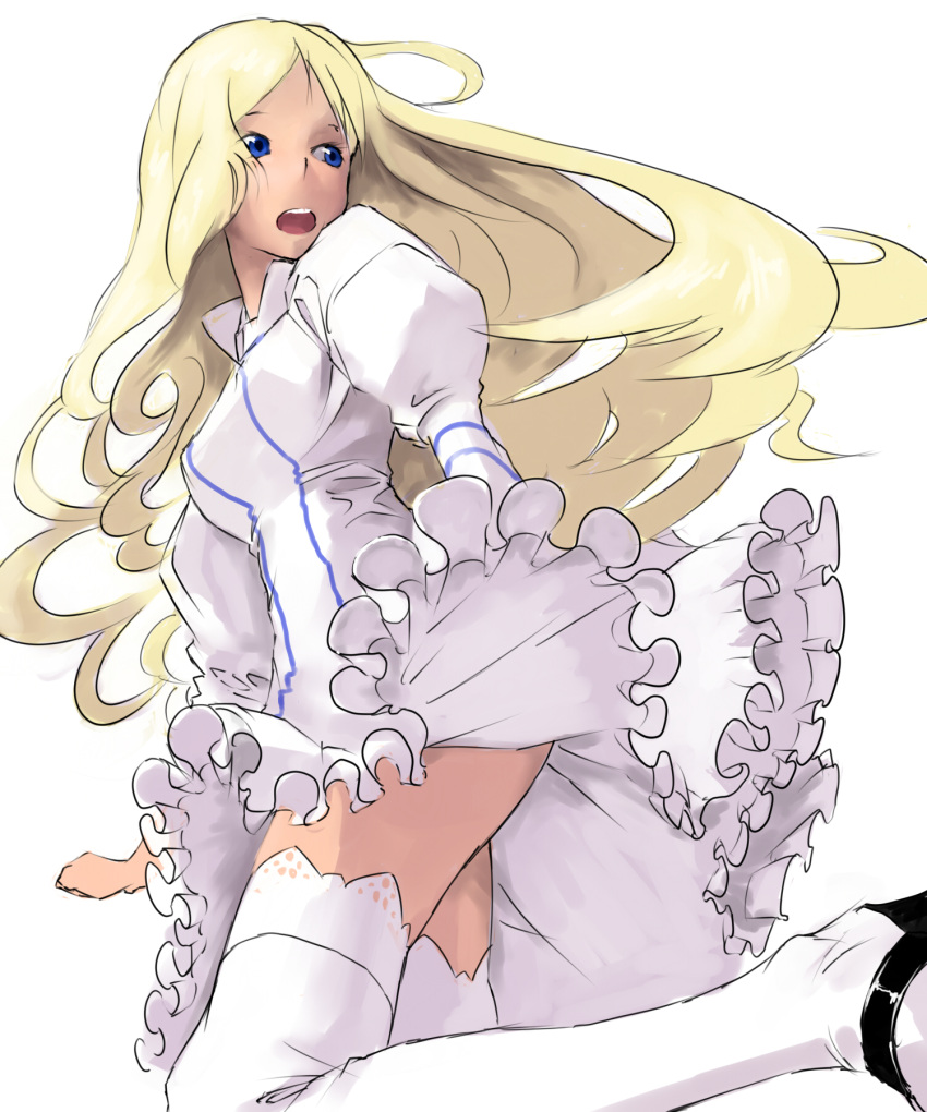 blonde_hair, blue_eyes, dress, highres, hone_shoukan, long_hair, open_mouth, original