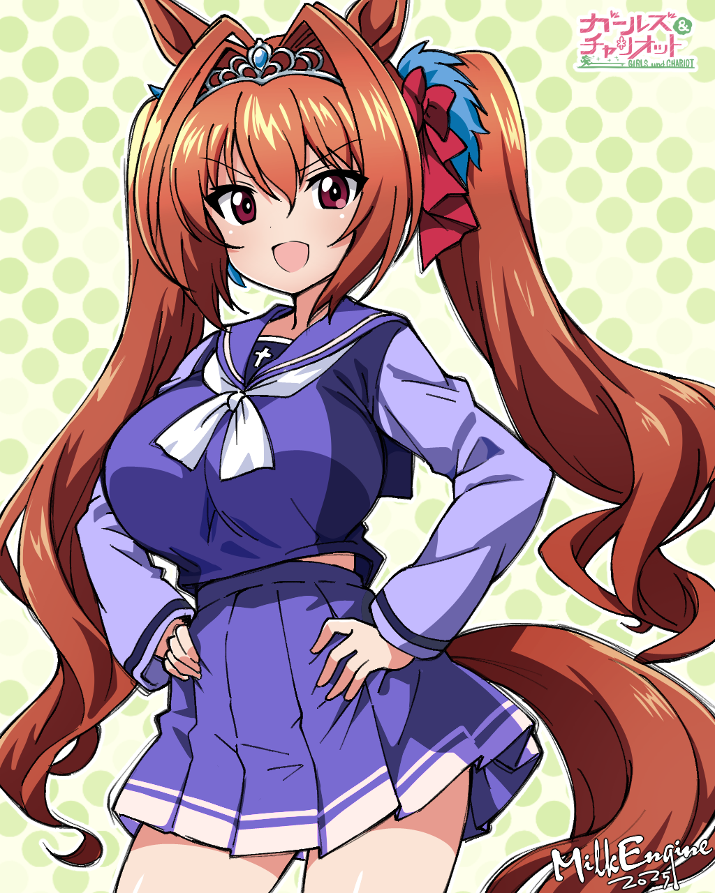 1girl, adapted_uniform, alternate_costume, animal_ears, artist_name, blouse, bow, breasts