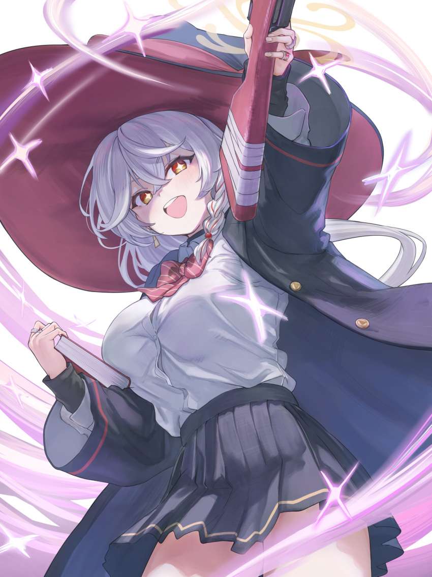 1girl, aiming, blue_archive, bolt_action, book, bow, bowtie, braid