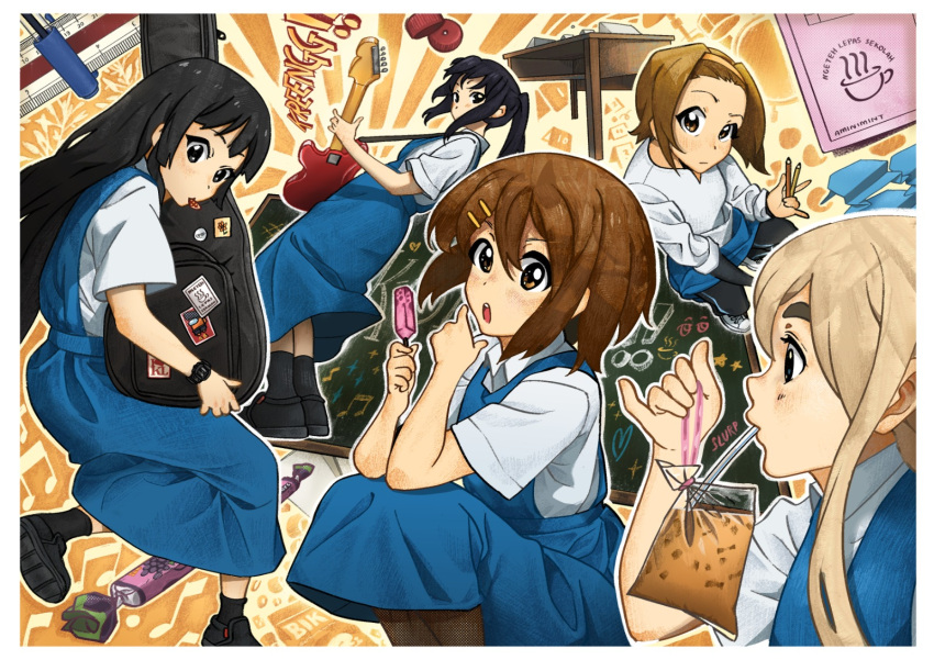 5girls, akiyama_mio, amin_(aminimint), baju_kurung, black_eyes, black_hair, black_shoes, black_socks