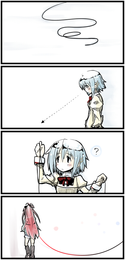 4koma, blue_hair, comic, long_hair, mahou_shoujo_madoka_magica, miki_sayaka, multiple_girls, ponytail