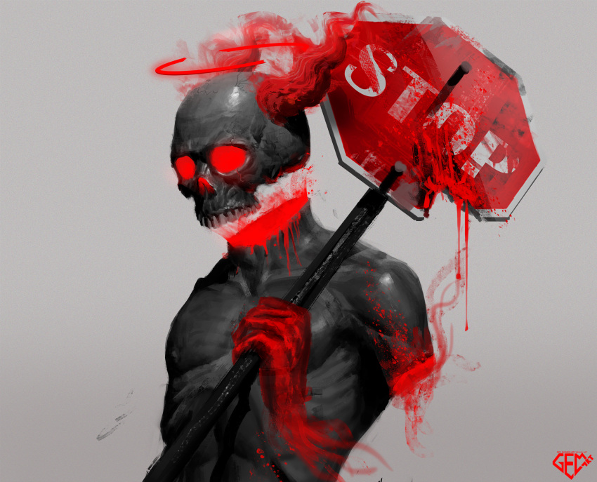 1boy, alternate_costume, deimos_art, demon, demon_boy, halo, madness_combat, newgrounds, skull, solo, tricky_the_clown, undead