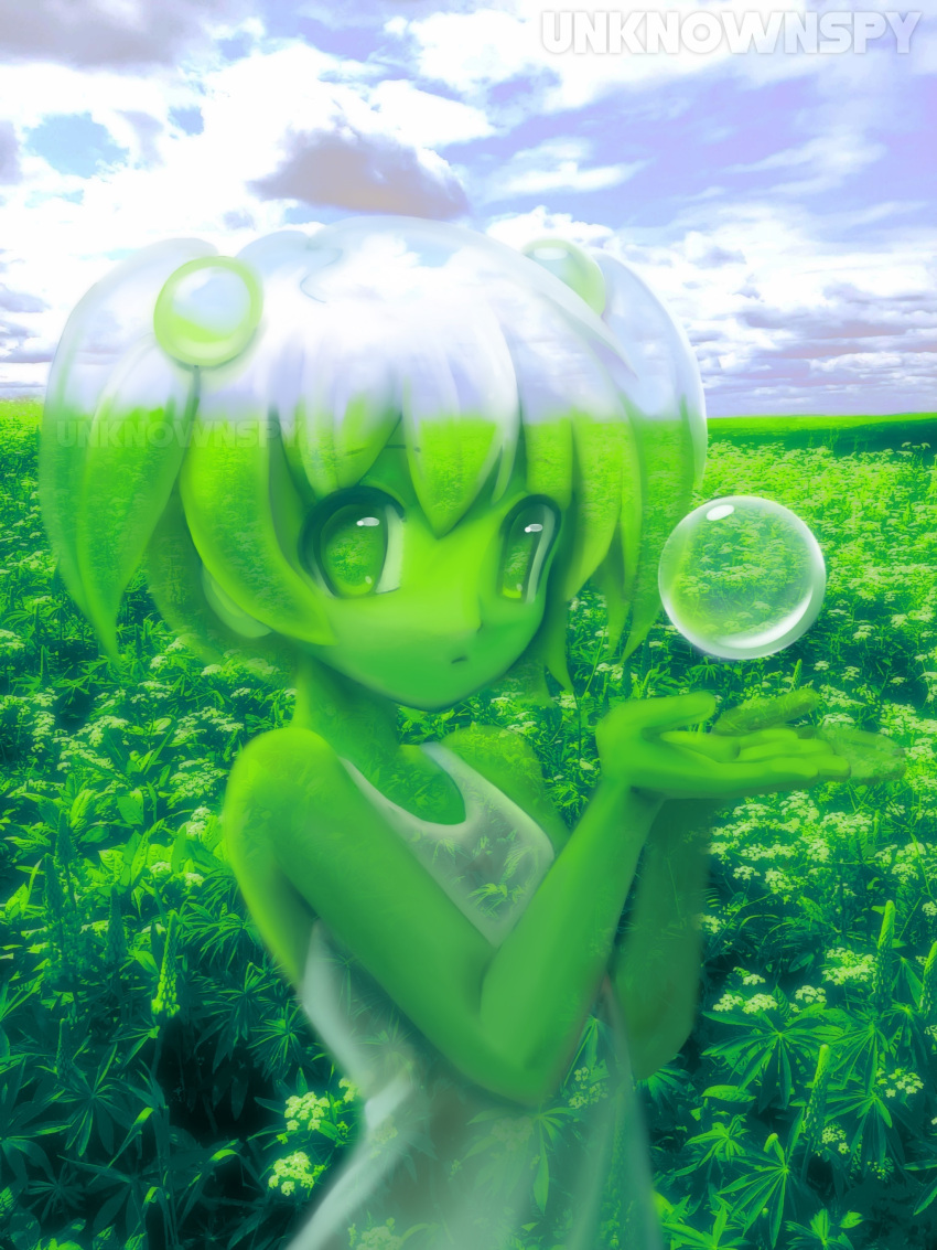 1girl, 2000s_(style), absurdres, art_fight_attack, borrowed_character, bubble, bubble_hair_ornament, faux_retro_artstyle