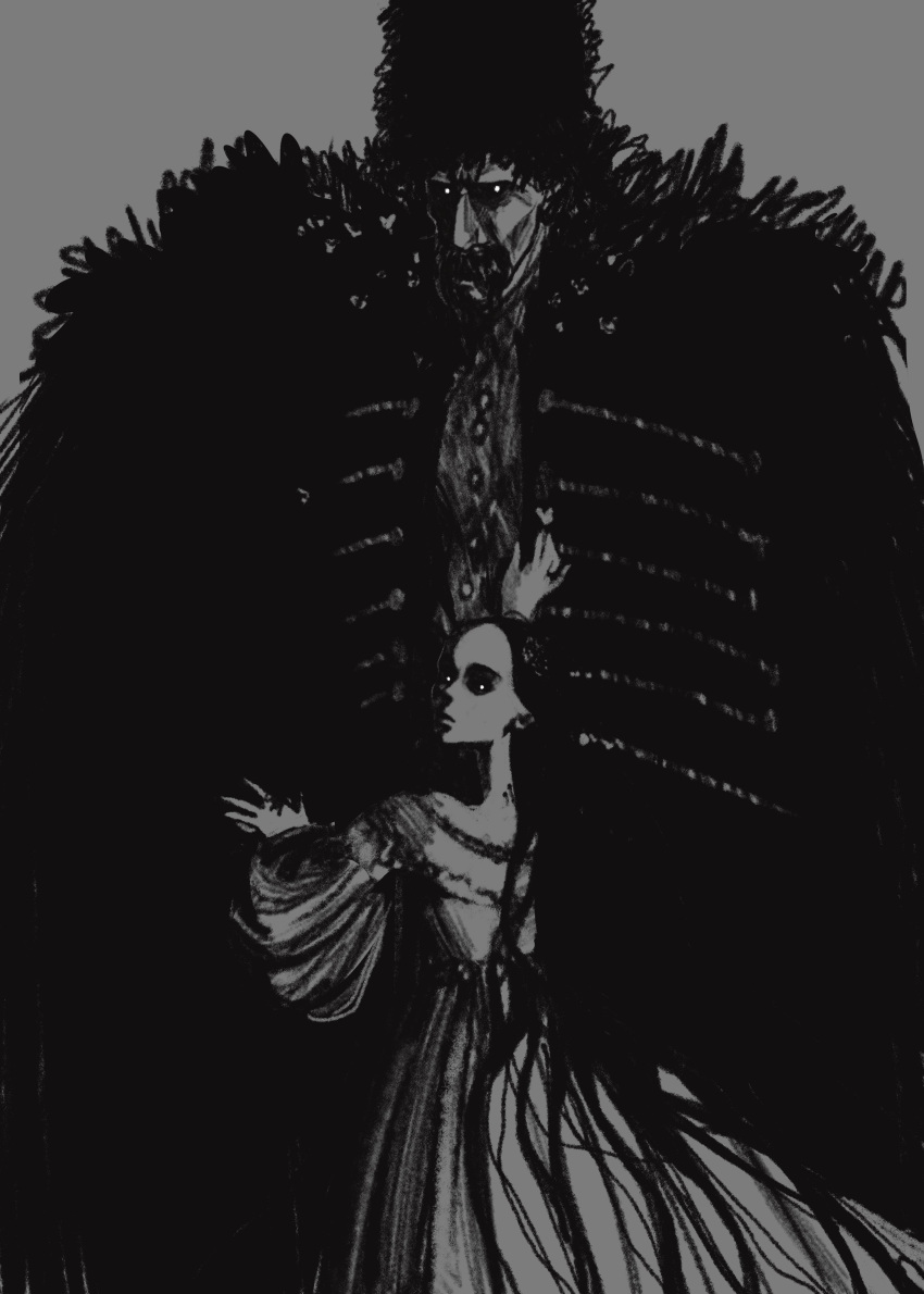1boy, 1girl, absurdres, coat, commentary, count_orlok, ellen_hutter, english_commentary