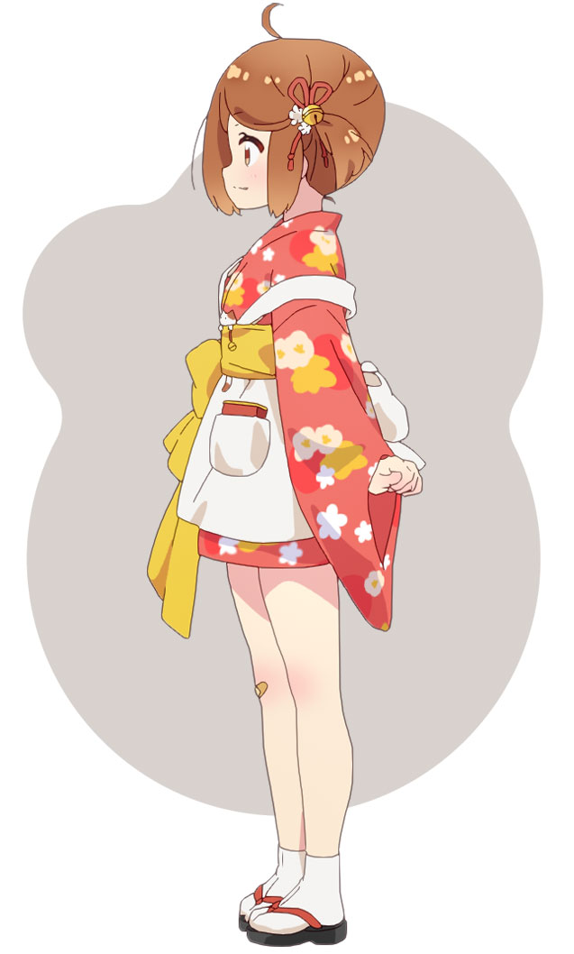 1girl, ahoge, anime_coloring, apron, bandaid, bandaid_on_leg, bell, blush
