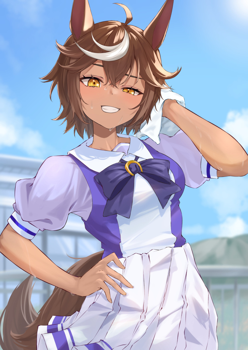 1girl, absurdres, ahoge, animal_ears, black_bow, black_bowtie, bow, bowtie