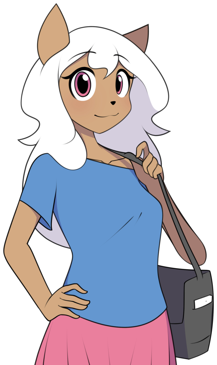 animal_ears, animal_nose, bag, black_bag, blue_skirt, breasts, collarbone, eris_(furrgroup)