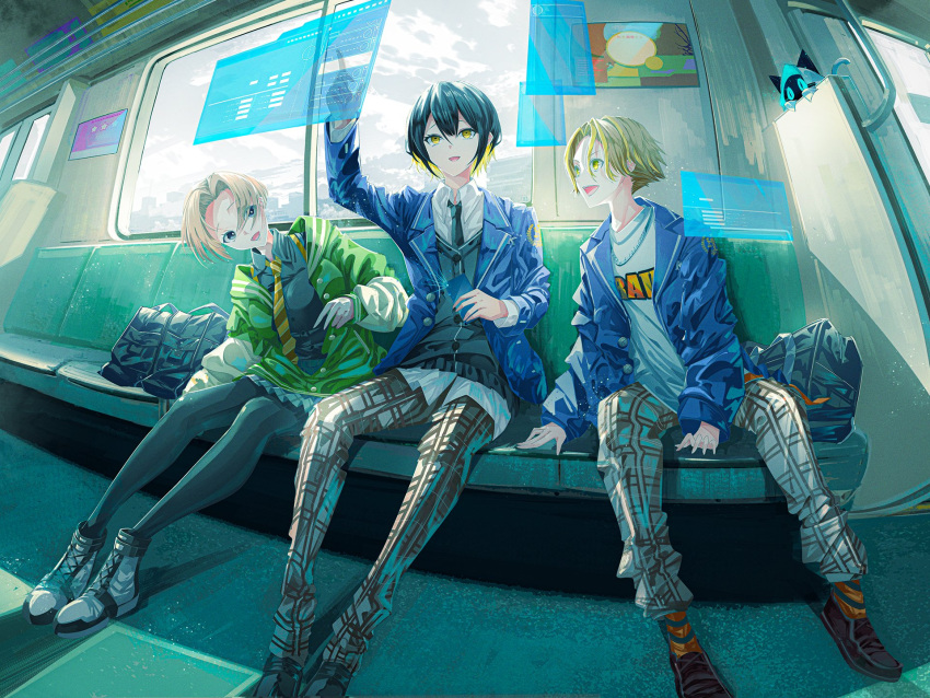 bag, black_hair, blonde_hair, chooco_(chocoshi), clouds, cloudy_sky, countdown_illustration, hatsuse_noa