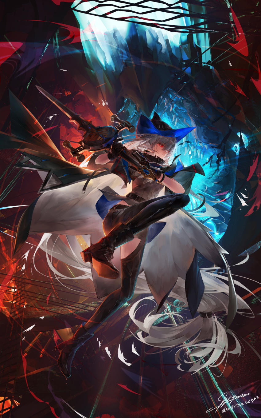 1girl, absurdres, angelfish, aqua_hat, arknights, artist_name, ascot, belt