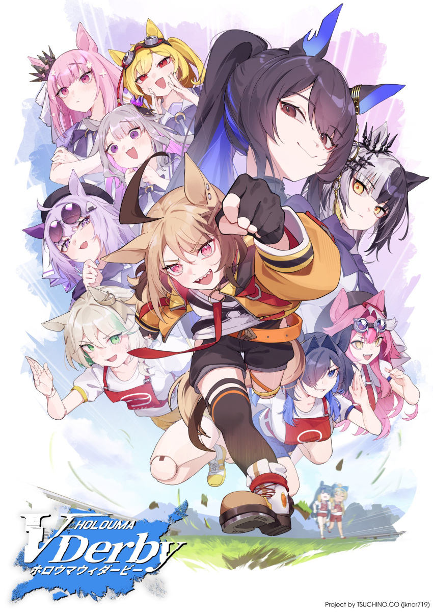 6+girls, :3, =_=, absurdres, ahoge, alternate_costume, alternate_ears, belt