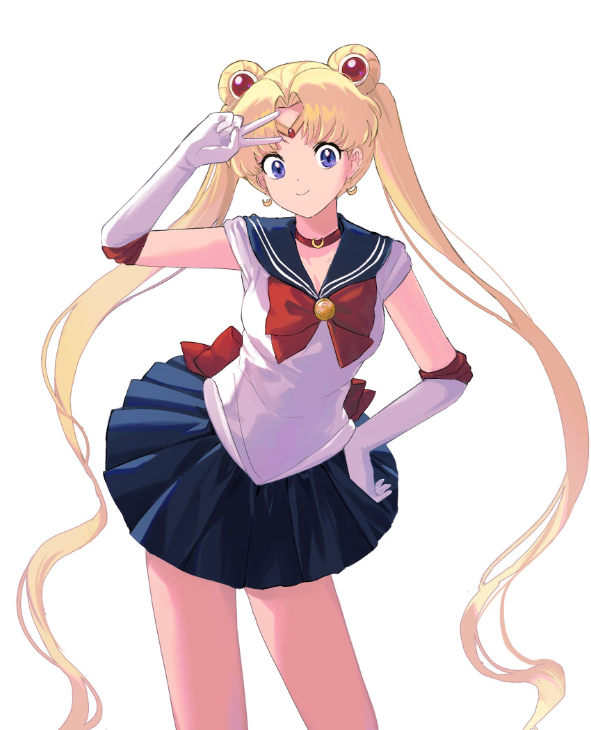 1girl, 88_77k, back_bow, bishoujo_senshi_sailor_moon, blonde_hair, blue_sailor_collar, blue_skirt, bow