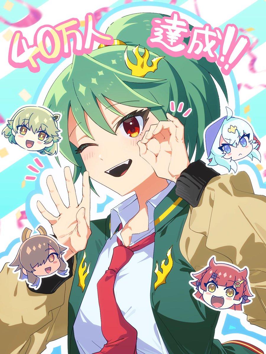 5girls, ahoge, aqua_hair, artist_request, blue_eyes, blush_stickers, bow, brown_eyes