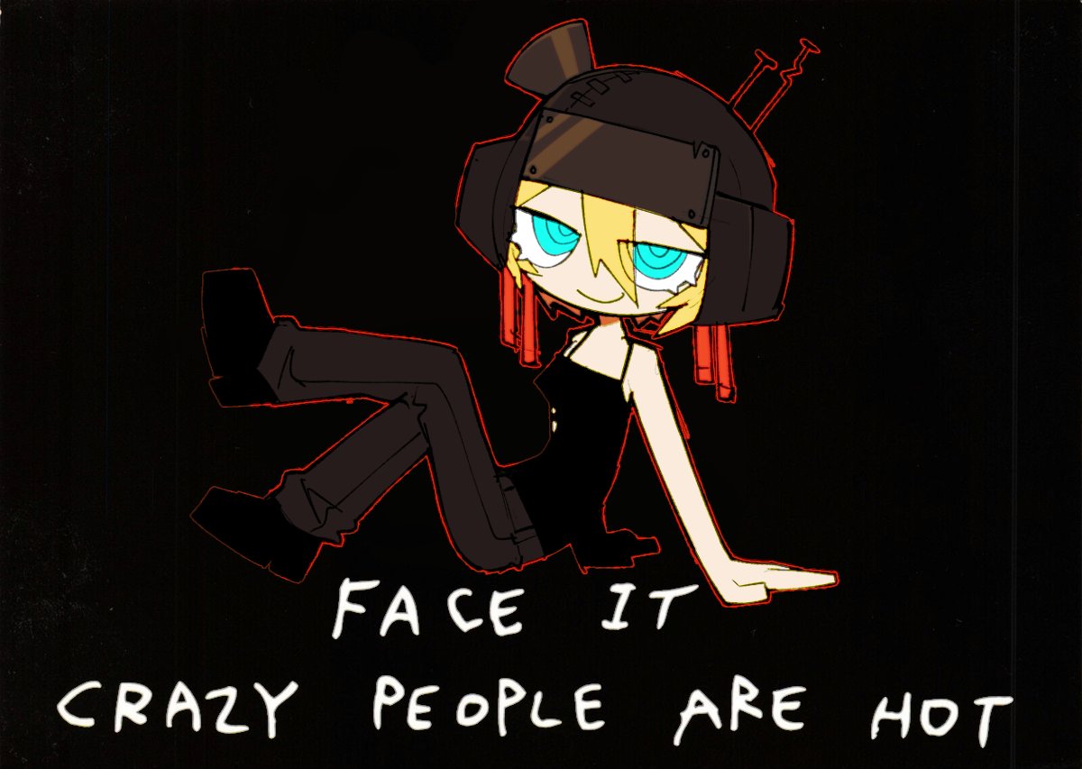 1girl, bare_shoulders, black_background, black_shoes, black_tank_top, blonde_hair, blue_eyes, brown_pants