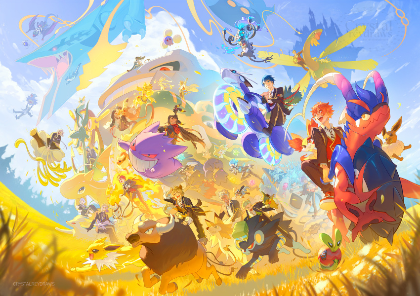 6+boys, ace_trappola, ahoge, alolan_form, alolan_raichu, animal_ears, applin, axew