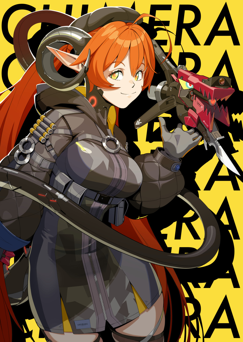 1girl, absurdres, breasts, dragon_girl, dragon_horns, gloves, hair_between_eyes, hat