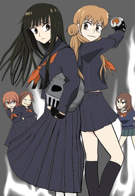5girls, kimi_ni_todoke, kuronuma_sawako, kurumizawa_ume, mask, multiple_girls, parody, sukeban_deka