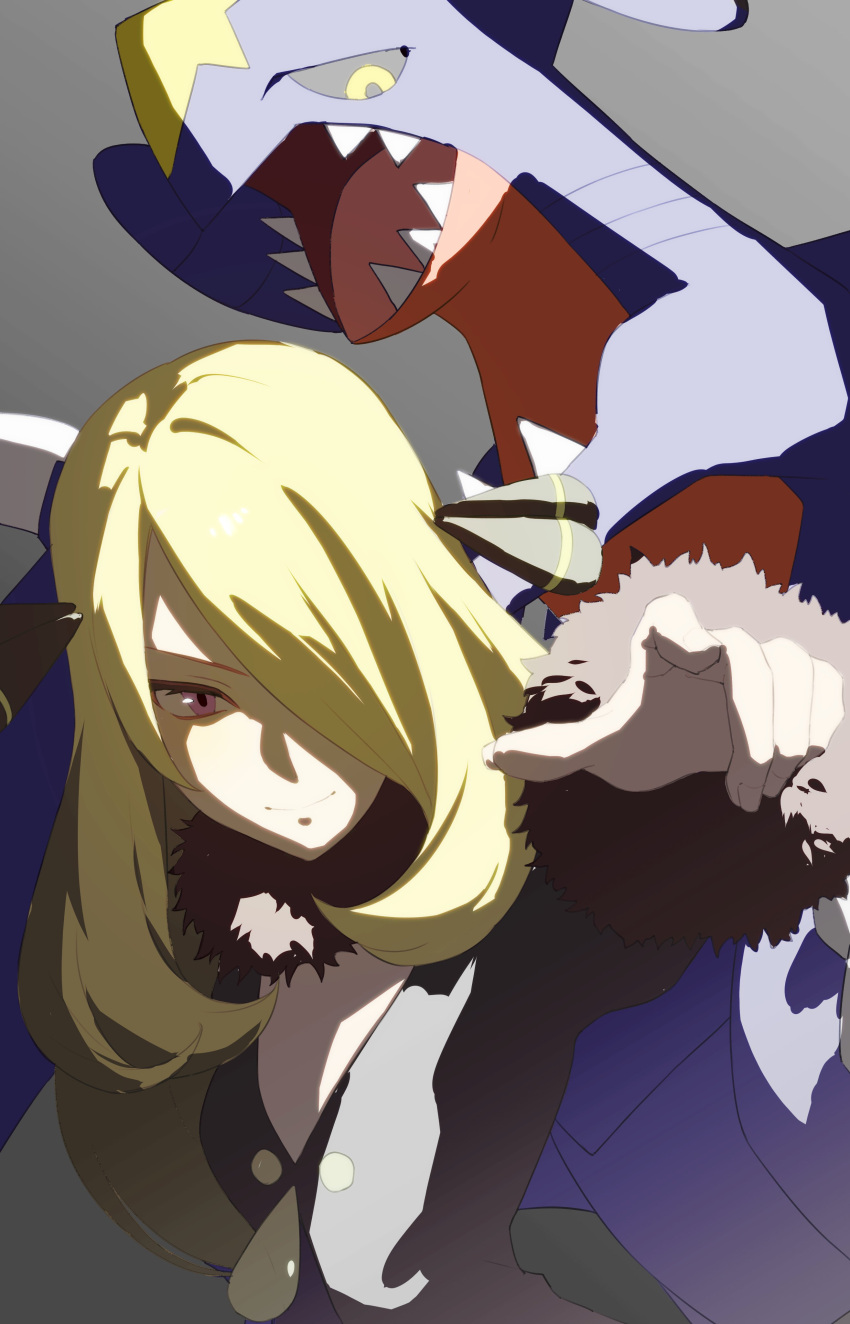 1girl, 333takoyaki, absurdres, black_dress, black_sclera, blonde_hair, breasts, closed_mouth