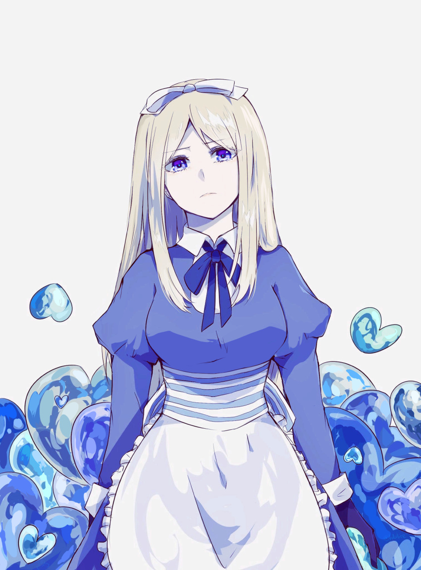 1girl, apron, axis_powers_hetalia, back_bow, belarus_(hetalia), belt, blonde_hair, blue_bow