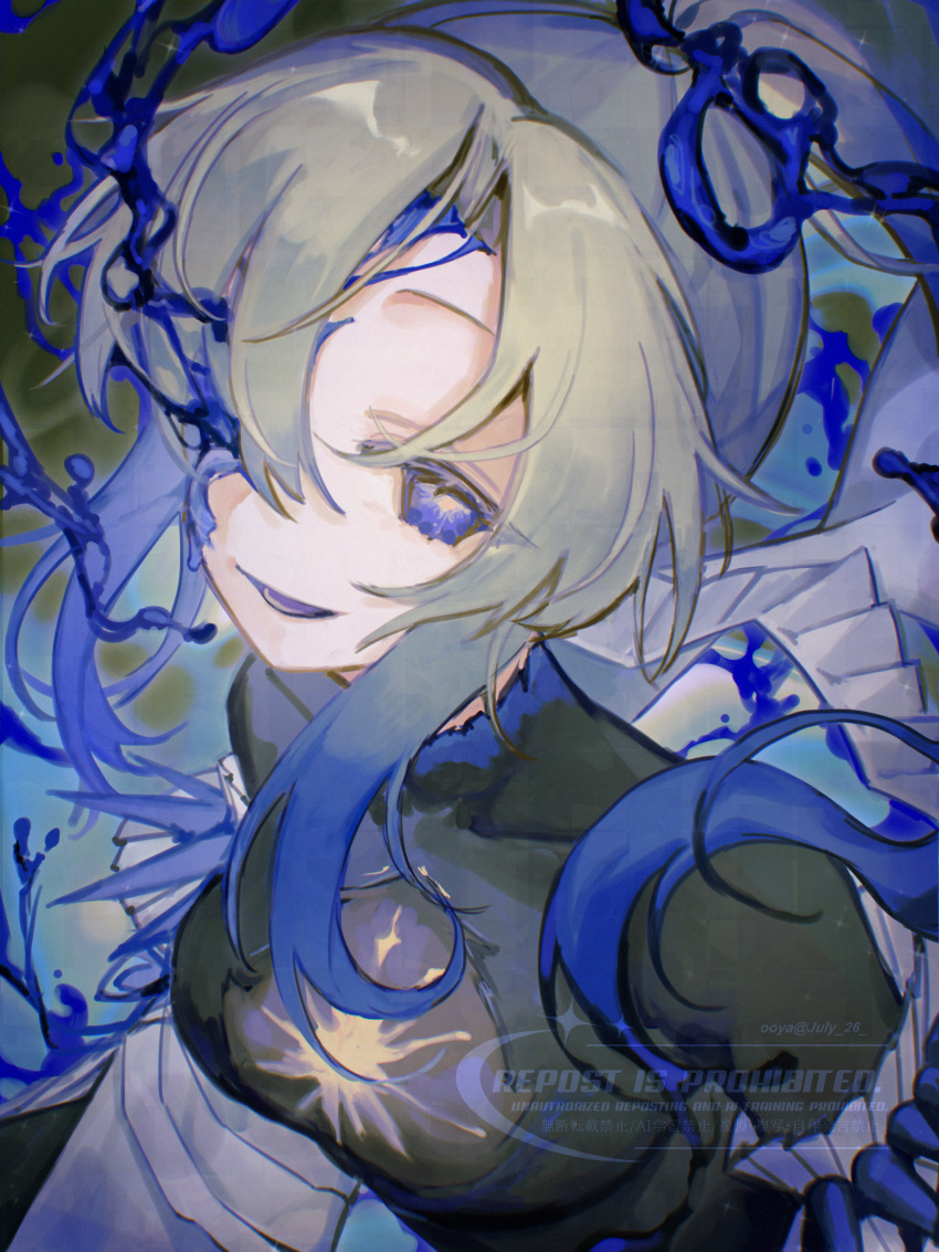 1girl, absurdres, arcaea, black_bodysuit, blonde_hair, blue_eyes, bodystocking, bodysuit