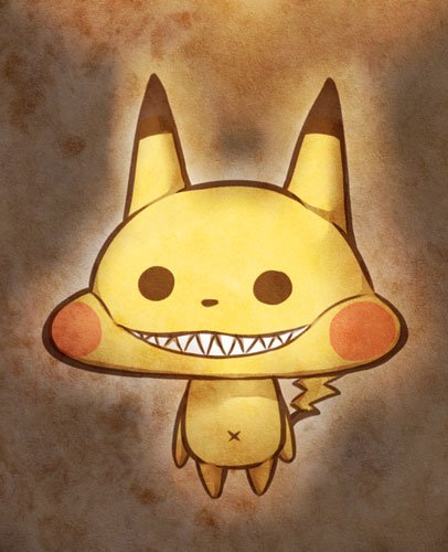 black_eyes, bokurano, coemushi, fusion, grin, lowres, no_humans, pikachu