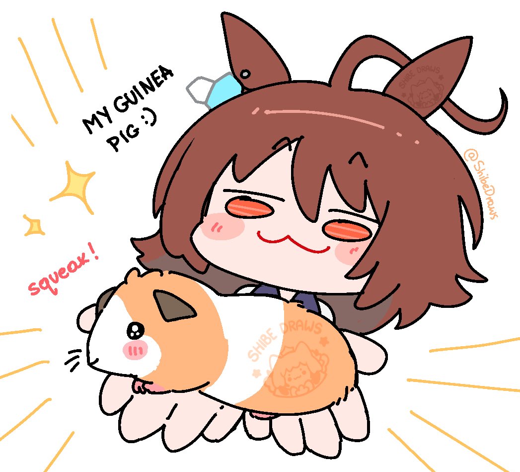 1girl, :3, agnes_tachyon_(umamusume), ahoge, animal, animal_ears, blush_stickers, brown_hair