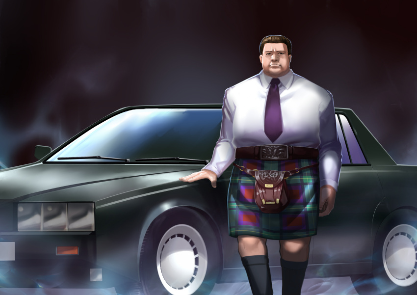 absurdres, aston_martin, belt, belt_buckle, brown_belt, brown_hair, buckle, car