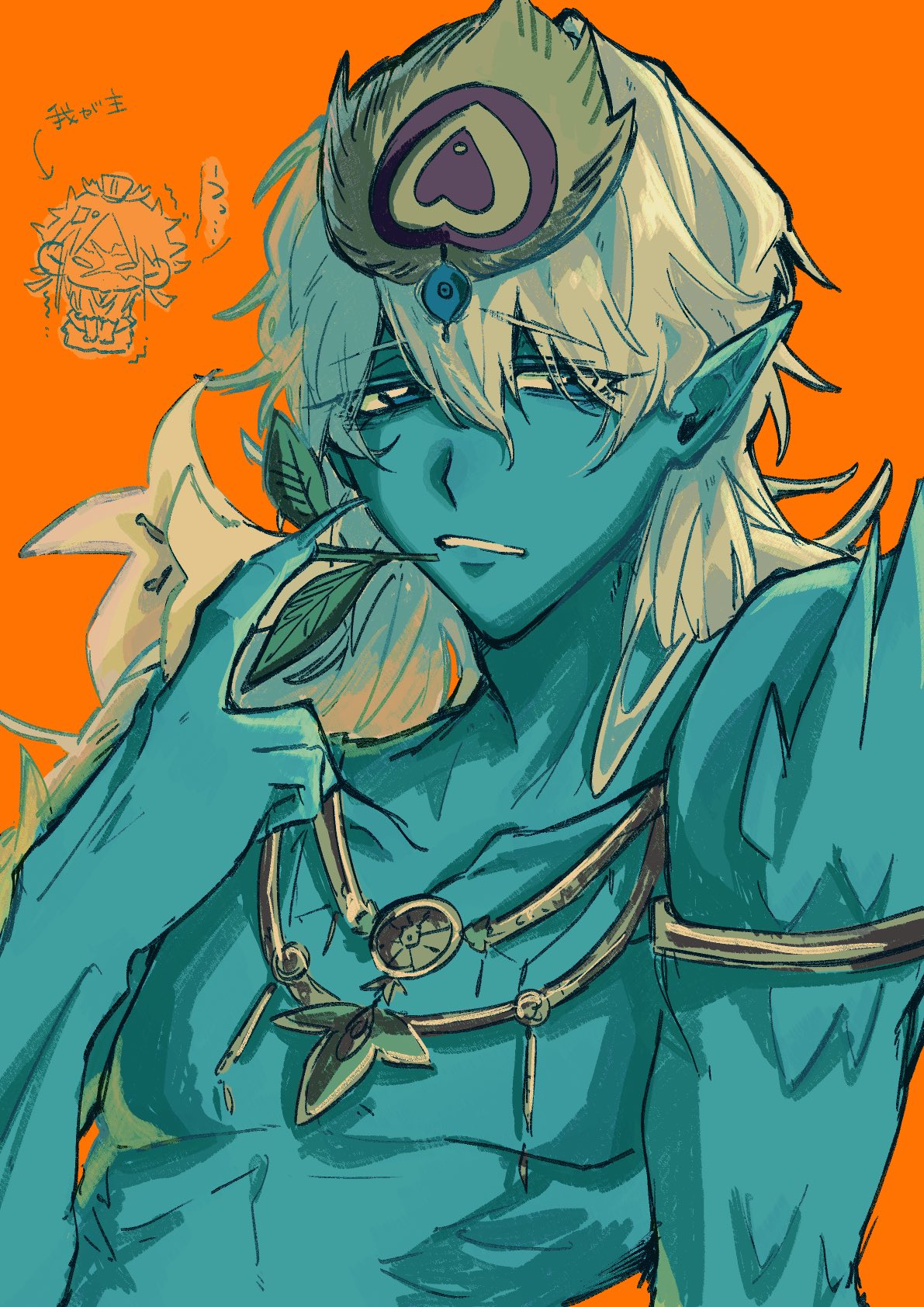 2boys, armlet, blue_eyes, blue_skin, chibi, chibi_inset, colored_skin, fingernails