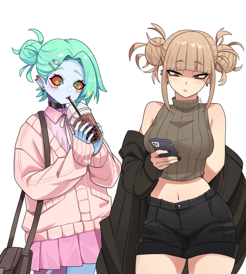 2girls, artificial_eye, bags_under_eyes, black_choker, black_nails, black_shot_(sonic_free_riders), blonde_hair, blunt_bangs
