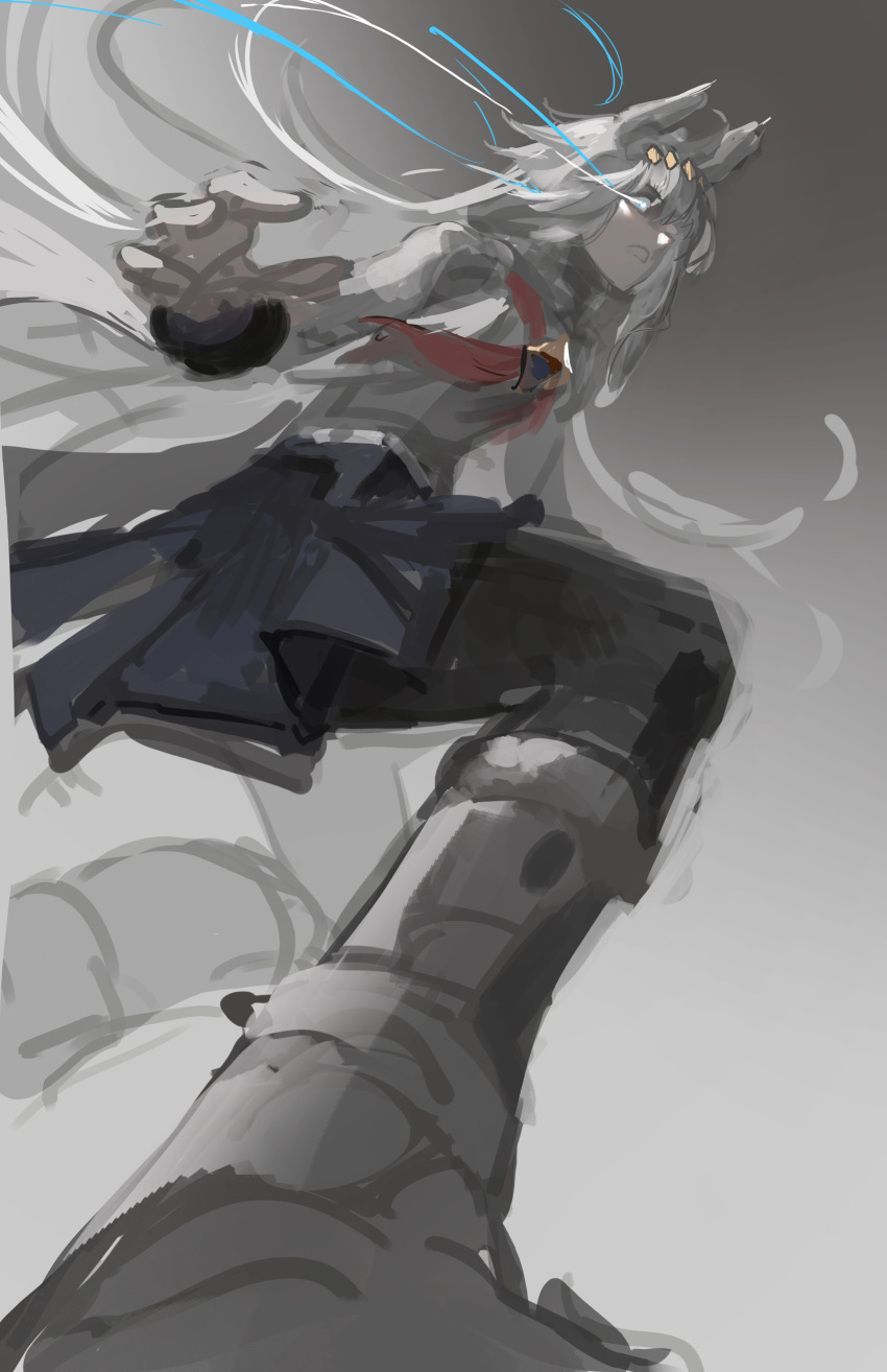 1girl, absurdres, ahoge, animal_ears, black_pantyhose, black_skirt, blue_eyes, blue_skirt