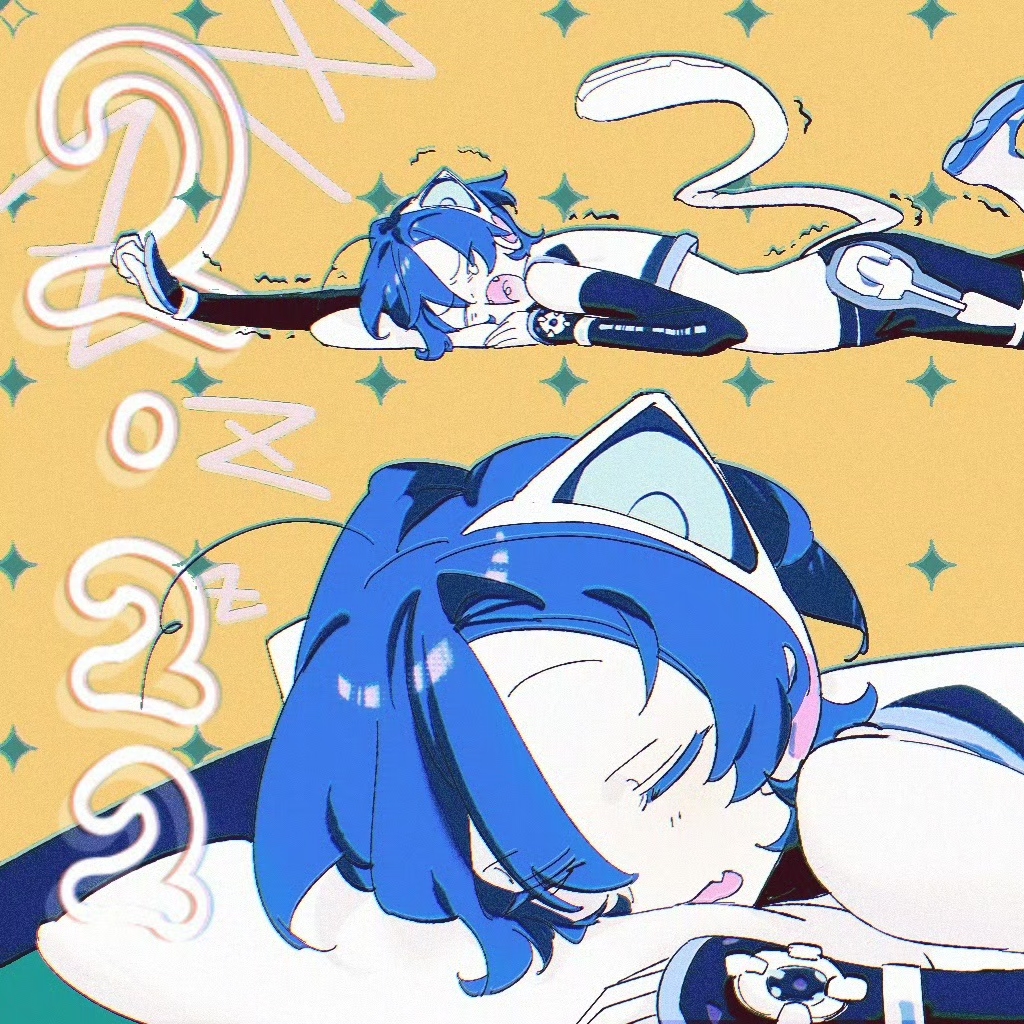 1boy, 2022, animal_ear_headphones, animal_ears, beret_cj, blue_eyes, blue_hair, boots