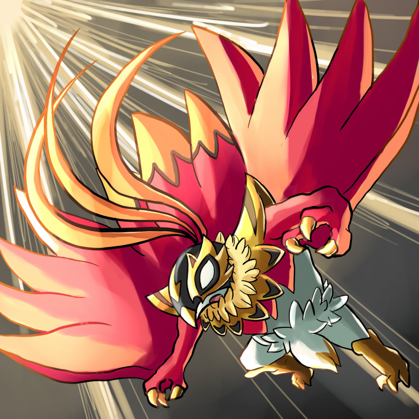1other, bird, blank_eyes, claws, feathers, furry, hawlucha, highres, luchador, luchador_mask, mega_hawlucha, mega_pokemon, open_mouth, plume, pokemon, pokemon_(creature), pokemon_focus, pokemon_legends:_z-a, sazandora600, wing_cape, wings