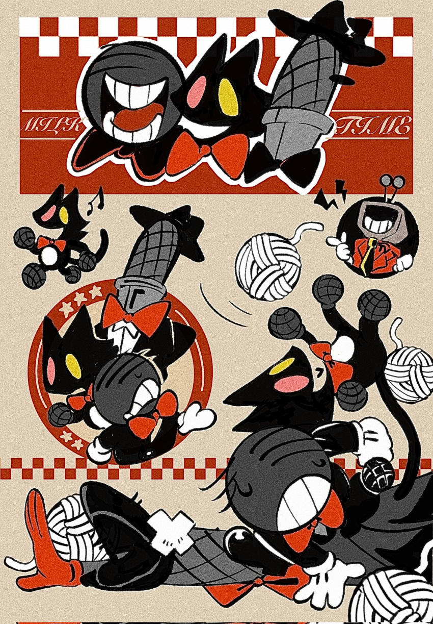 4boys, animal_costume, animal_ears, ant_tenna, black_bow, black_bowtie, bow, bowtie